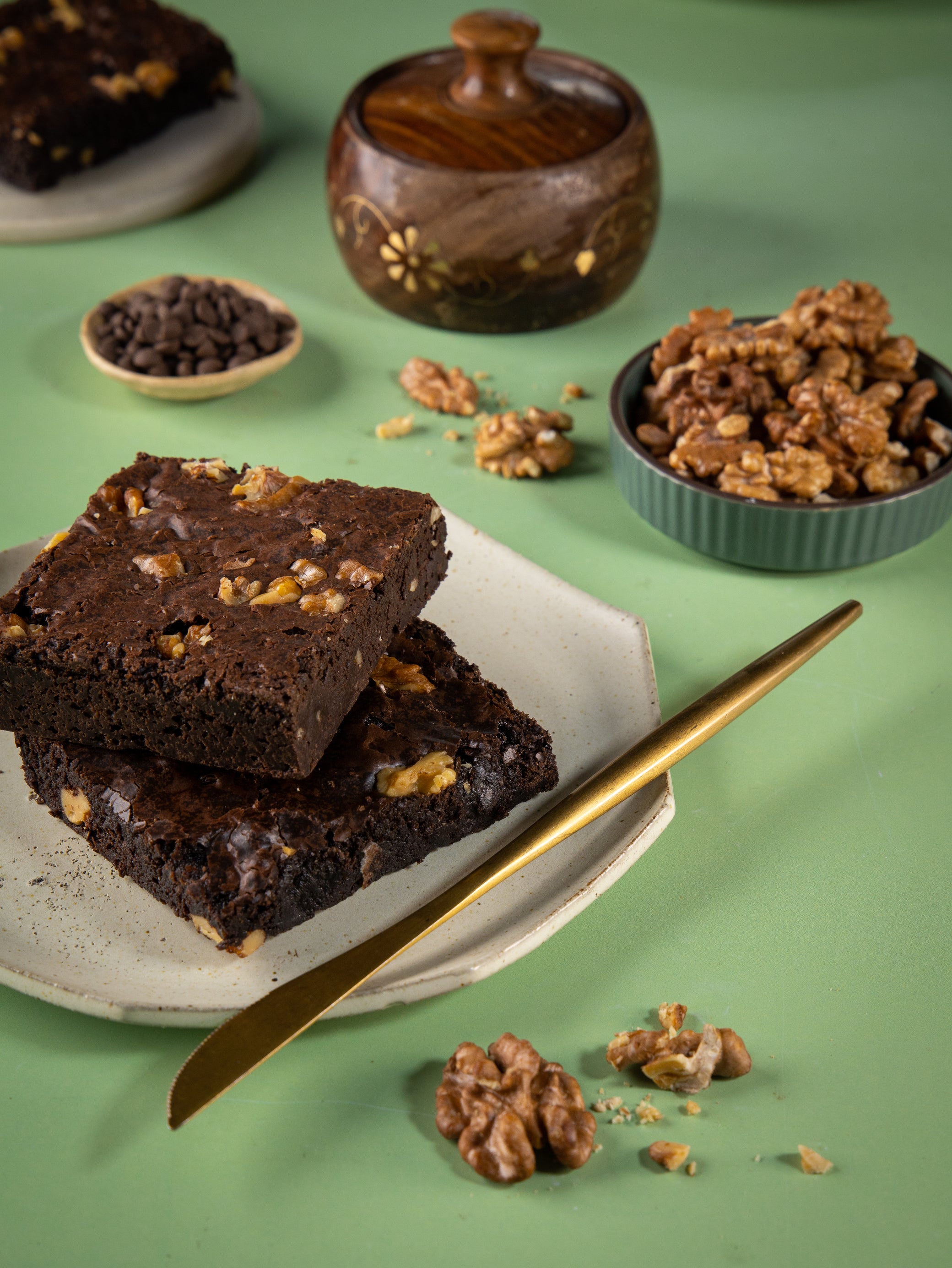 Triple Chocolate Fudge Walnut Brownies - With Peanut Butter on Top